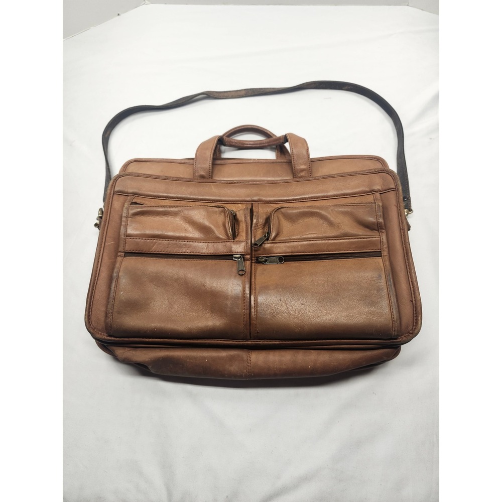 Boulder Ridge Vintage Grain Cowhide Leather Briefcase Laptop Bag Brown 17in